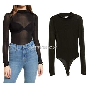 Good American Mock Neck Sheer Bodysuit